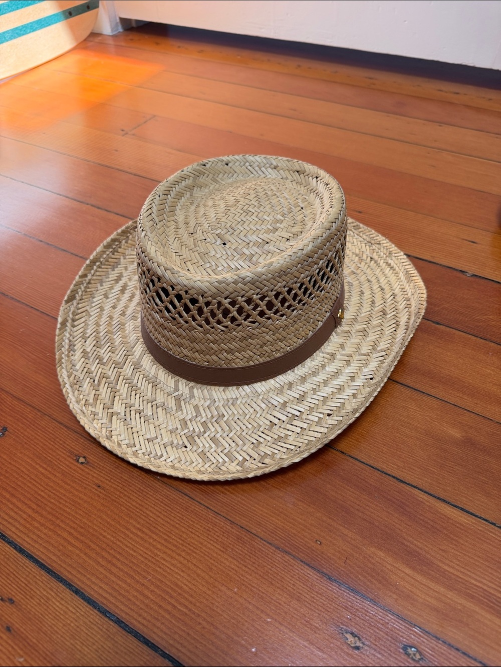 Men's Natural Straw Sun Hat with Brown Band